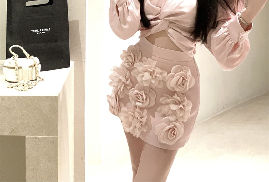 Sleeve Applique / Long Rise Ruched Mini Plain Blouse Pencil V-Neck Floral Skirt Crop High