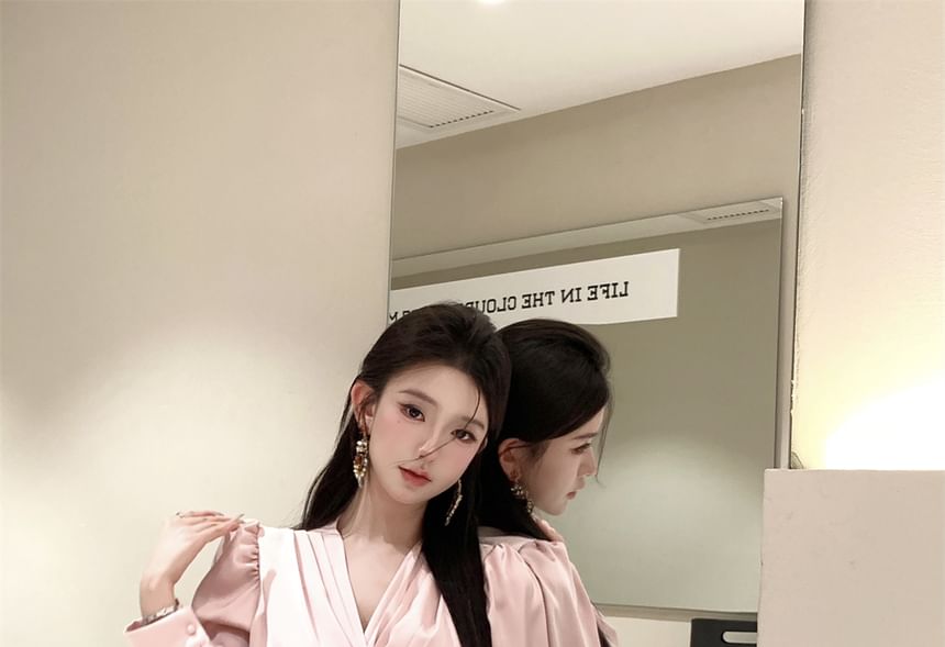 Sleeve Applique / Long Rise Ruched Mini Plain Blouse Pencil V-Neck Floral Skirt Crop High