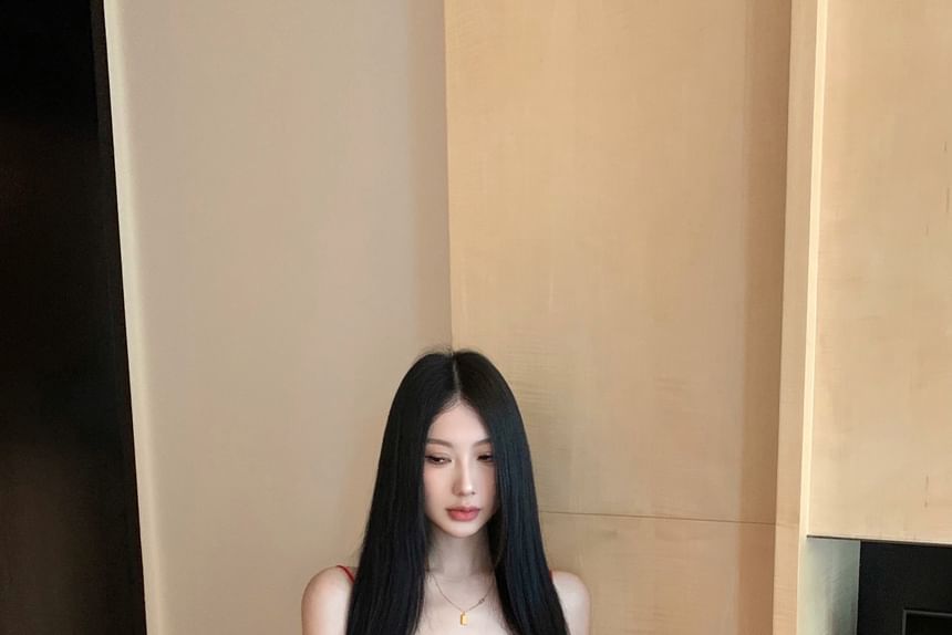 Lettering Contrast Leg Top Trim / Camisole Waist Crop Print Drawstring Wide Pants