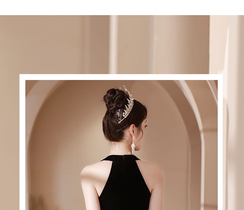 Neck Dress Rhinestone Accent Halter Evening Cutout Mermaid