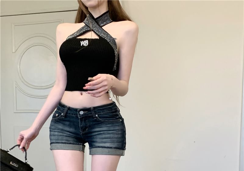 Rise Washed Hem Roll Low Denim Pants Up Hot