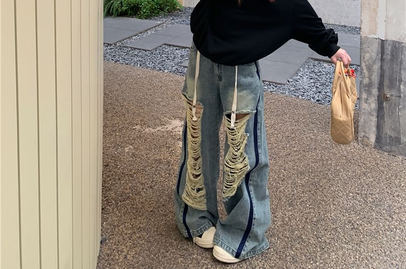 Off-Shoulder Pullover / Plain Contrast Waist Drawstring Trim