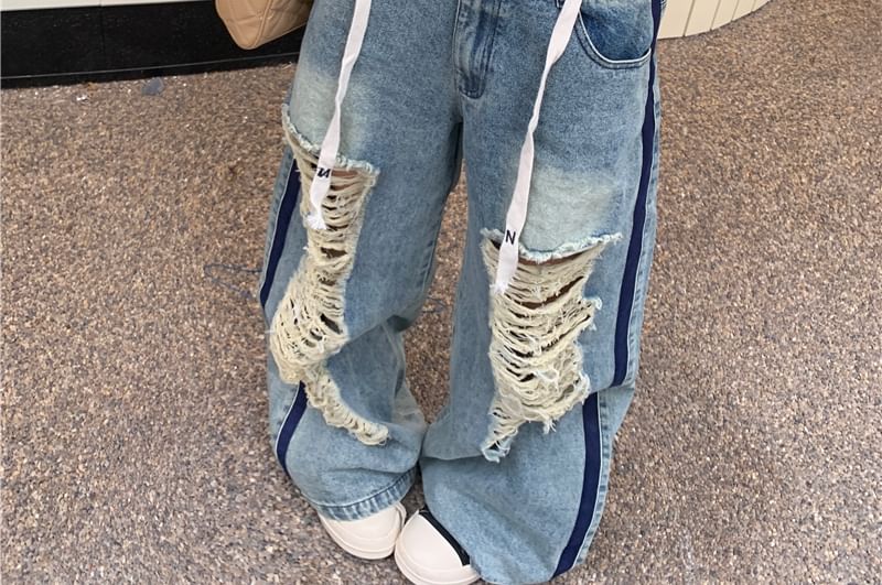 Off-Shoulder Pullover / Plain Contrast Waist Drawstring Trim