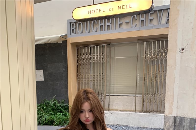 Off-Shoulder Pullover / Plain Contrast Waist Drawstring Trim