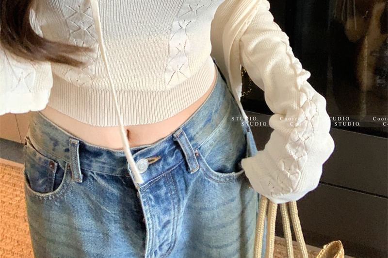 Sleeveless Plain Neck + Crop Cable Set: Top Scoop Cardigan Knit