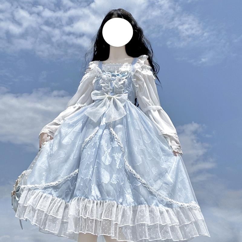 Bow Frill Trim Lace Panel Midi A-Line Overall Dress