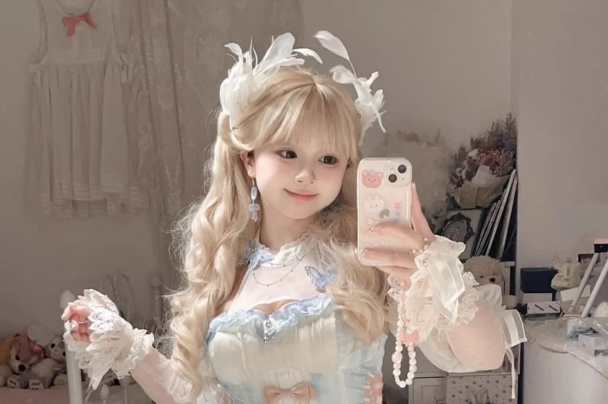 Sleeveless Bow Butterfly Accent Tiered Ruffle Trim Mini A-Line Dress / Train / Petticoat Skirt / Necklace / Set