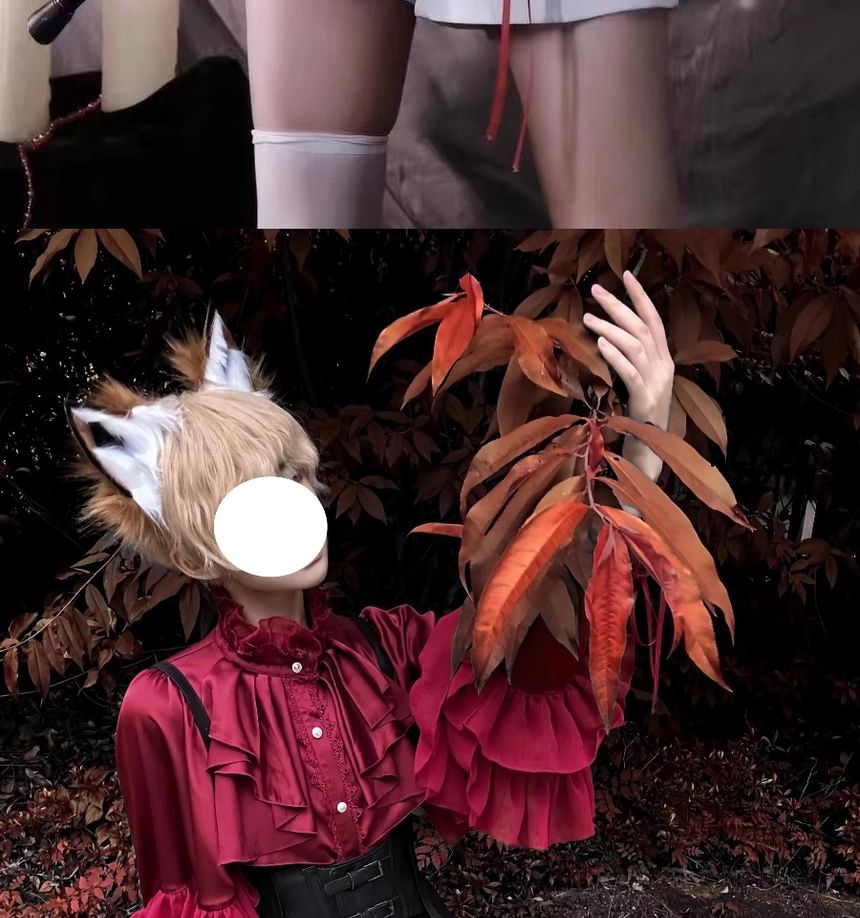 Long-Sleeve Ruffle Trim Tiered Lace Panel Blouse