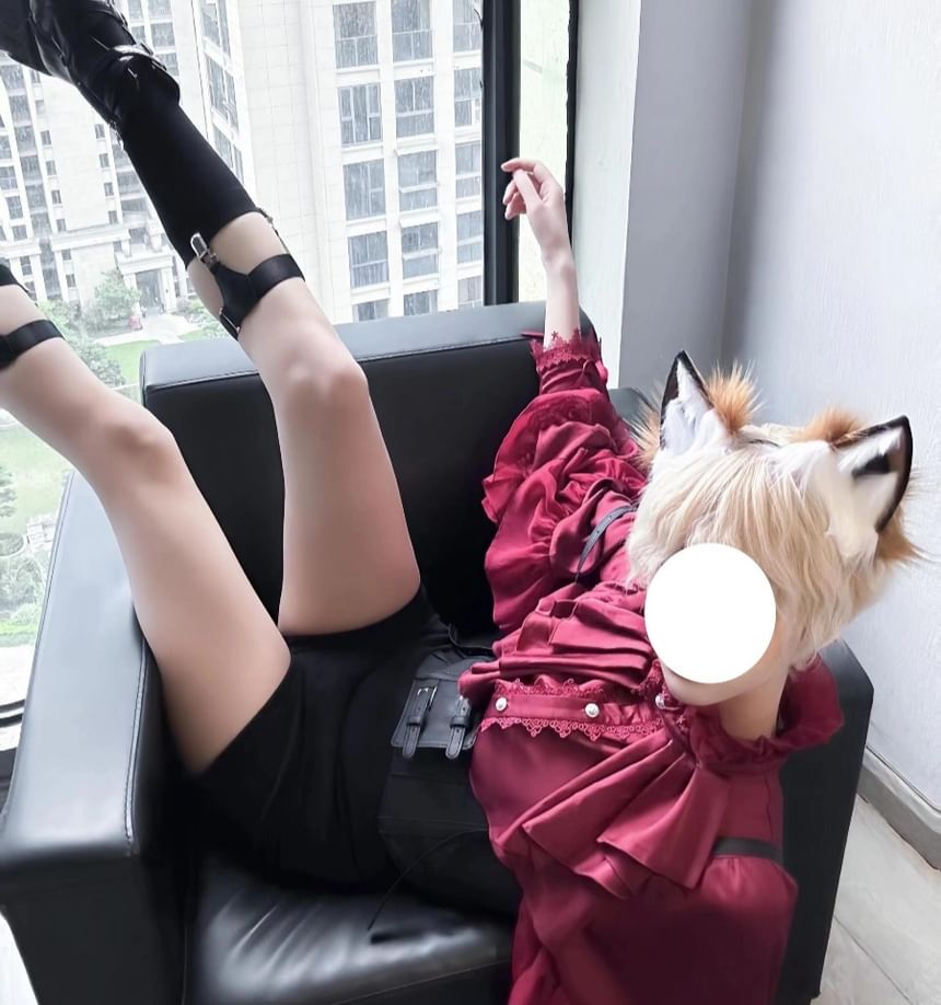 Long-Sleeve Ruffle Trim Tiered Lace Panel Blouse