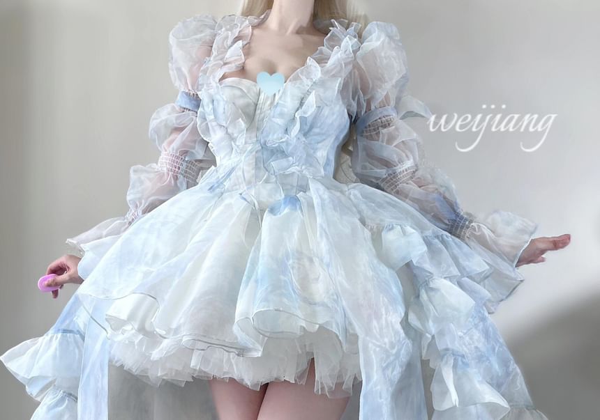 Spaghetti Strap Mini A-Line Corset Dress / Ruffle Trim Maxi Light Jacket / Petticoat Skirt / Set