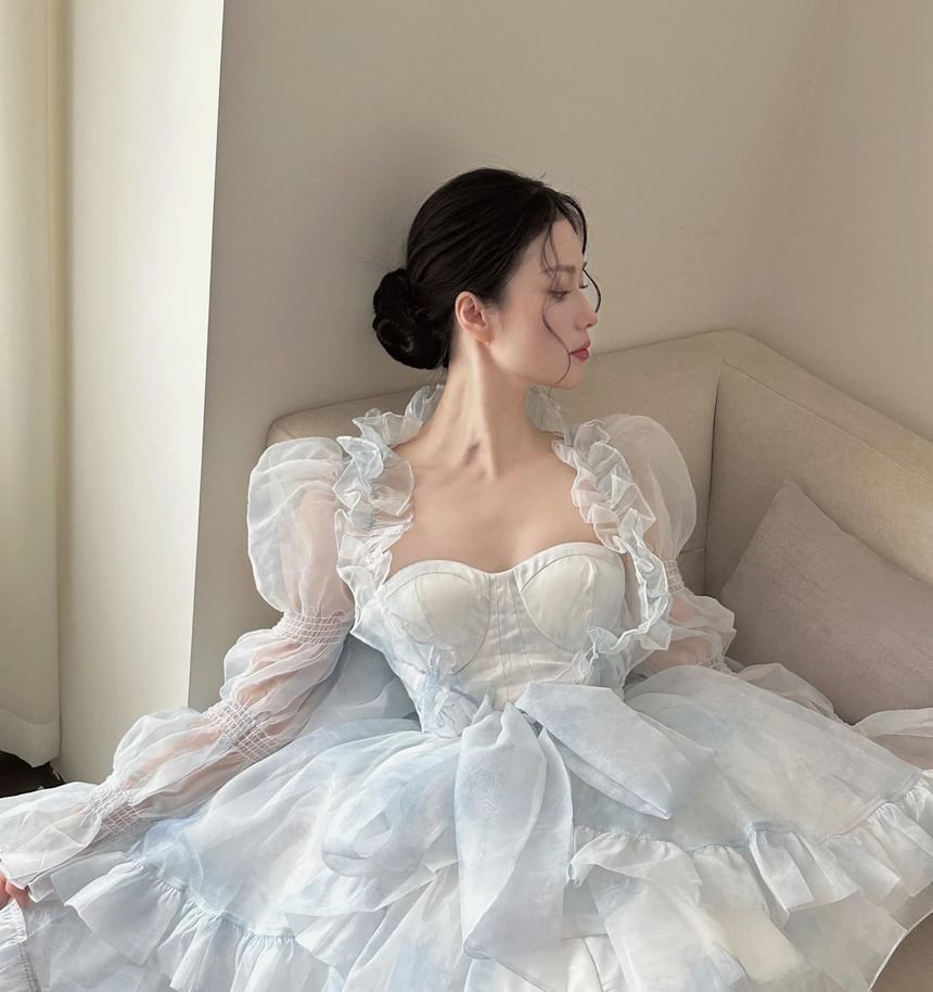 Spaghetti Strap Mini A-Line Corset Dress / Ruffle Trim Maxi Light Jacket / Petticoat Skirt / Set