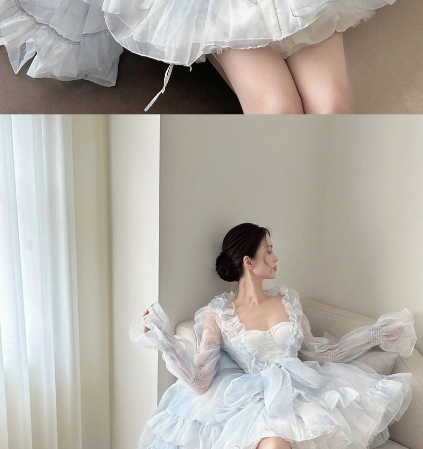 Spaghetti Strap Mini A-Line Corset Dress / Ruffle Trim Maxi Light Jacket / Petticoat Skirt / Set