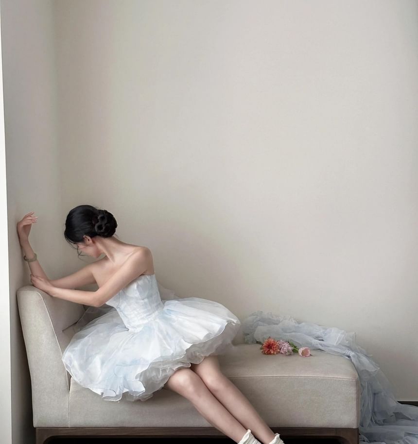 Spaghetti Strap Mini A-Line Corset Dress / Ruffle Trim Maxi Light Jacket / Petticoat Skirt / Set