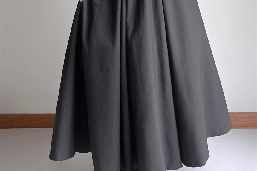 Long-Sleeve Band Collar Two Tone Midi A-Line Dress / Wrist Cuff / Pendant Necklace / Set