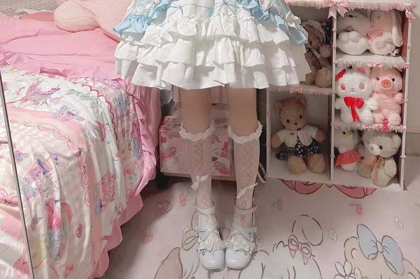 Spaghetti Strap Two Tone Bow Tiered Ruffle Trim A-Line Dress / Short-Sleeve Bolero Jacket / Set (Various Designs)