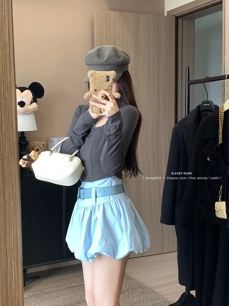 + Mini Waist Set: Belt High Plain Skirt Paperbag