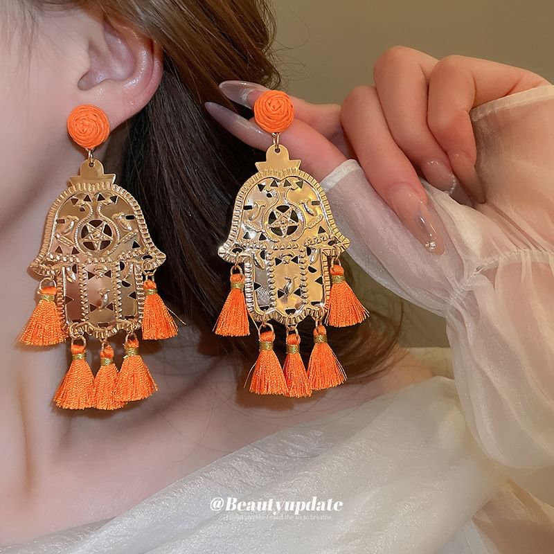 / Alloy Tassel Earring Hamsa Hand Chandelier Droplet