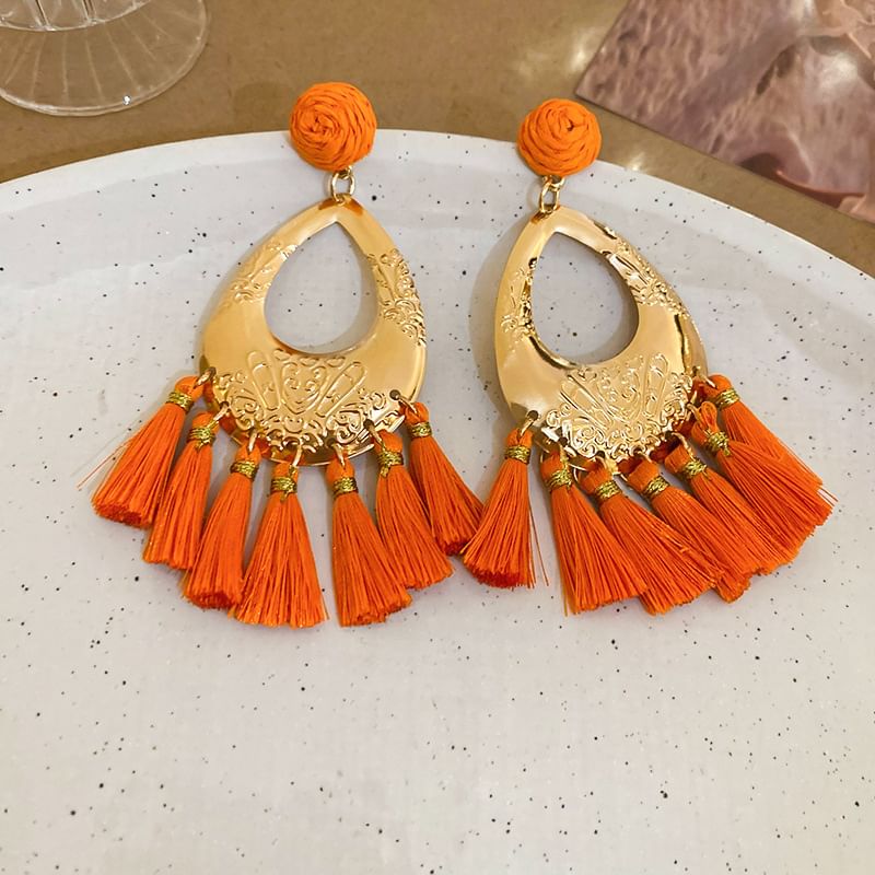 / Alloy Tassel Earring Hamsa Hand Chandelier Droplet