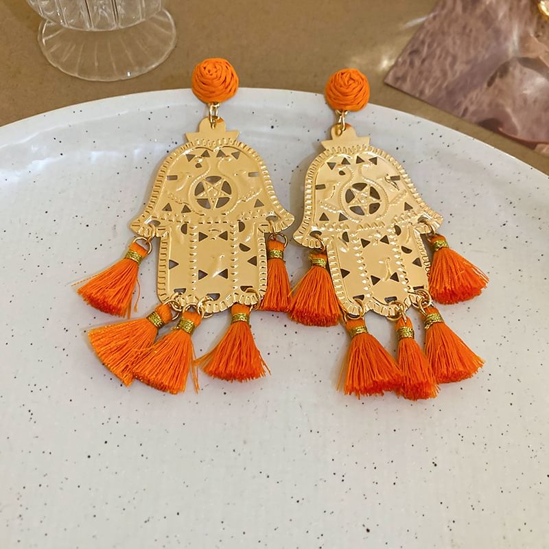 / Alloy Tassel Earring Hamsa Hand Chandelier Droplet