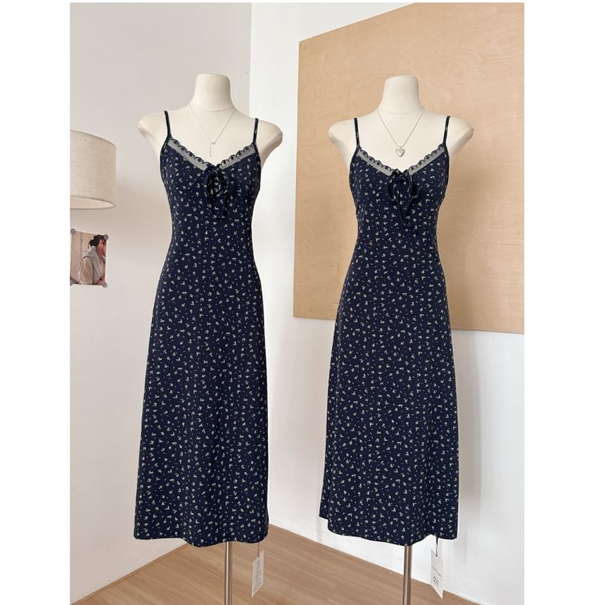 Trim Print Open Front A-Line (Various Dress Designs) Cardigan Strap Floral Plain + Lace Spaghetti Set: V-Neck