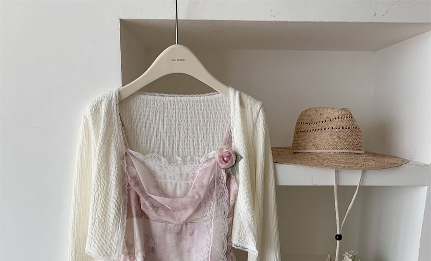 Cardigan Dress + Mini A-Line Set: Plain Strap Print Floral Spaghetti