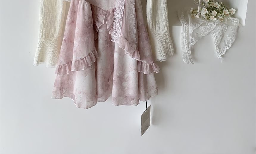 Cardigan Dress + Mini A-Line Set: Plain Strap Print Floral Spaghetti