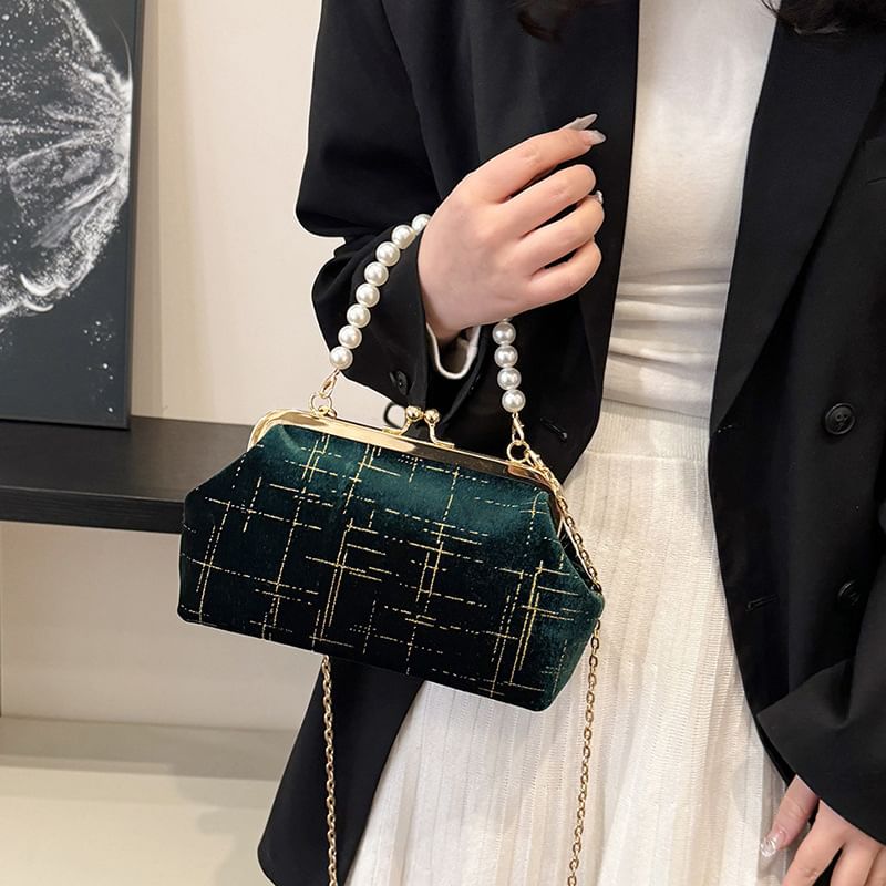 Crossbody Lock Chain Velvet Strap Kiss Bag