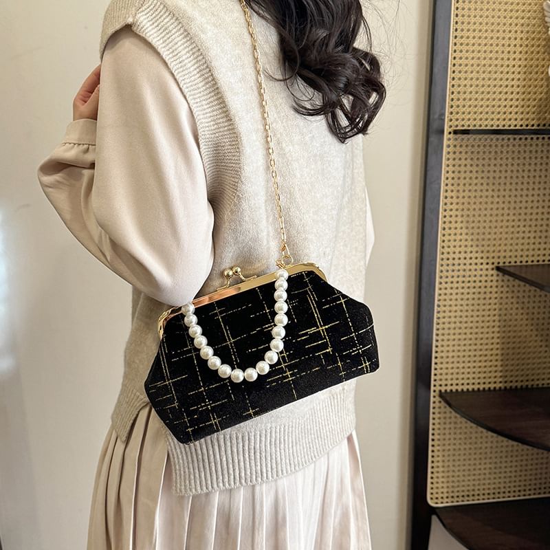 Crossbody Lock Chain Velvet Strap Kiss Bag