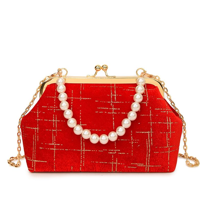 Crossbody Lock Chain Velvet Strap Kiss Bag