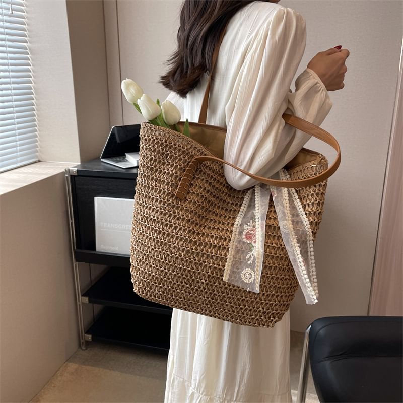 Tote Set: Bag Scarf Straw +