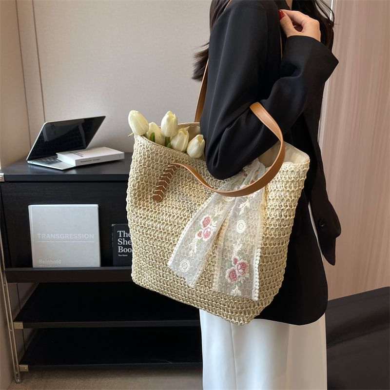 Tote Set: Bag Scarf Straw +