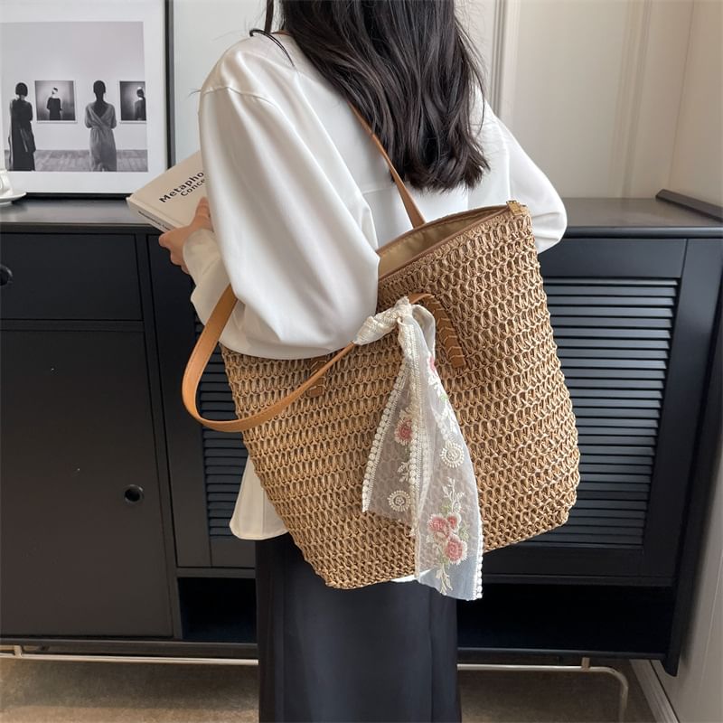 Tote Set: Bag Scarf Straw +