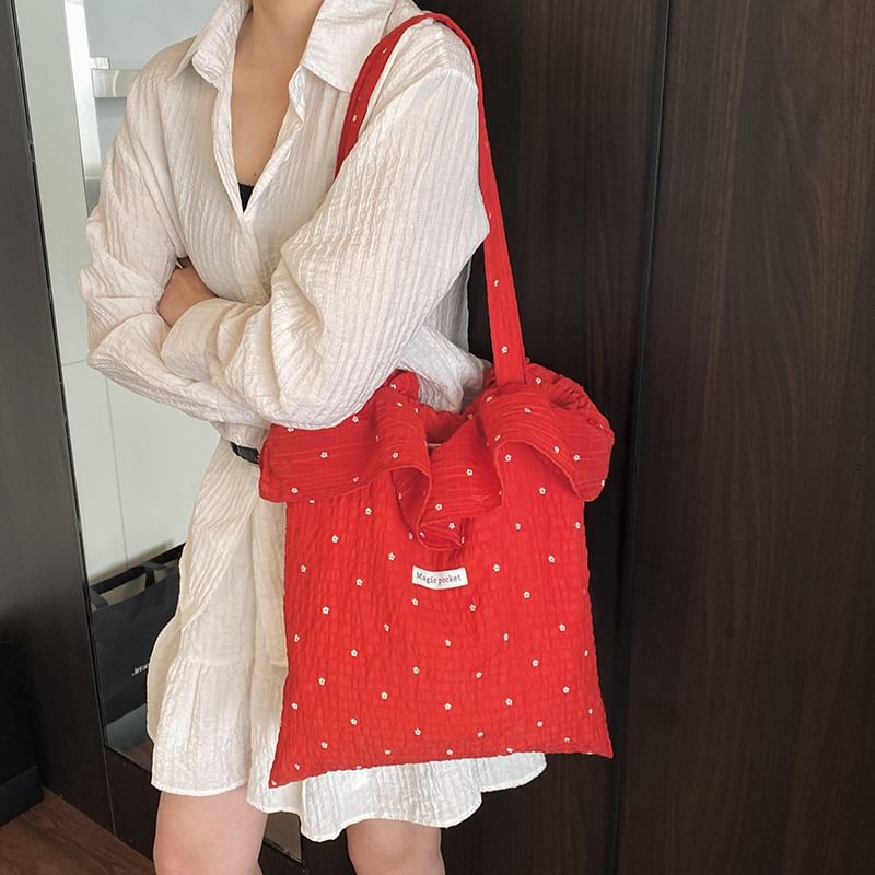 Bag Floral Embroidered Trim Tote Ruffle
