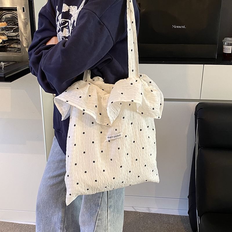 Bag Floral Embroidered Trim Tote Ruffle