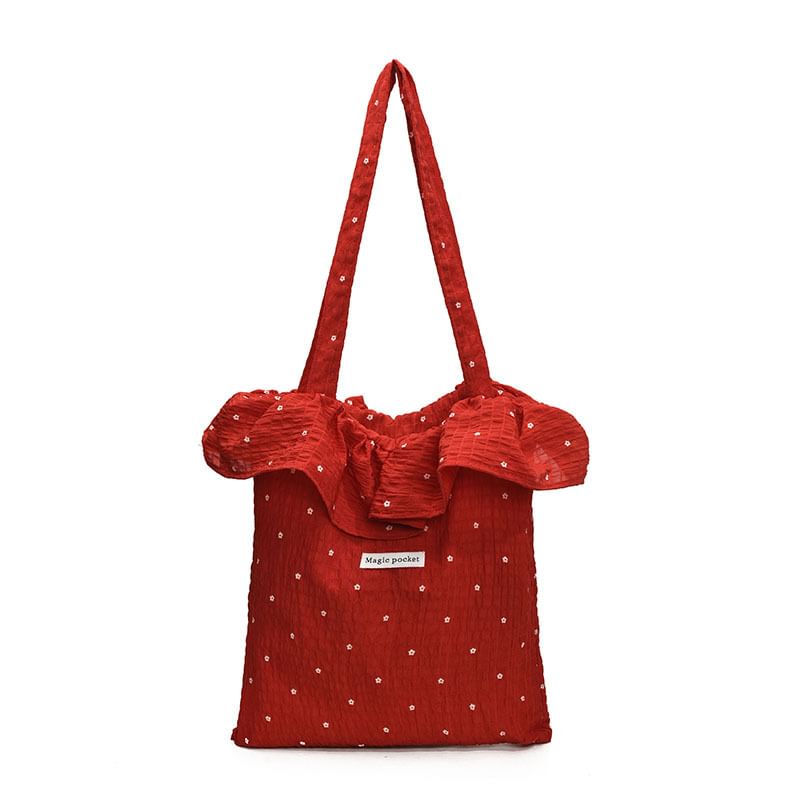 Bag Floral Embroidered Trim Tote Ruffle