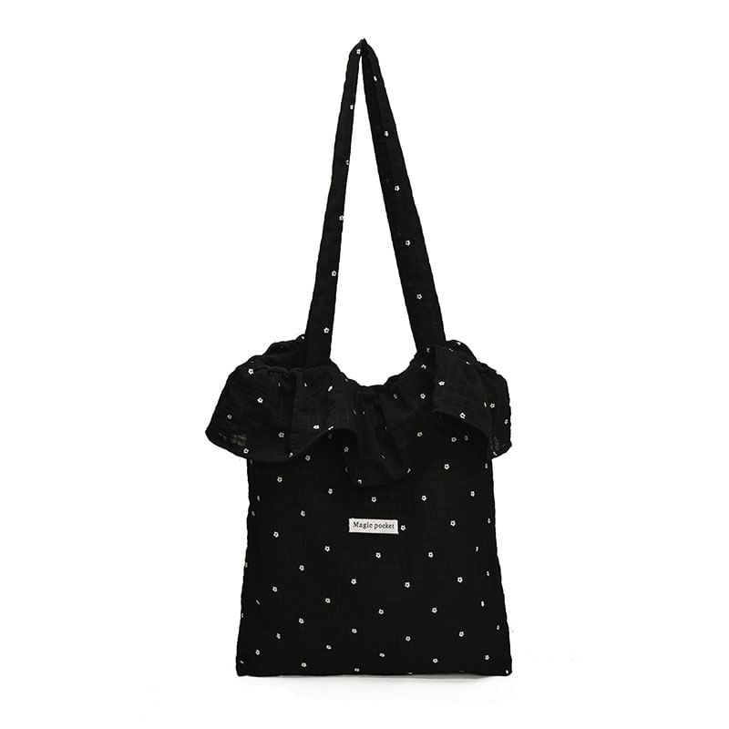 Bag Floral Embroidered Trim Tote Ruffle