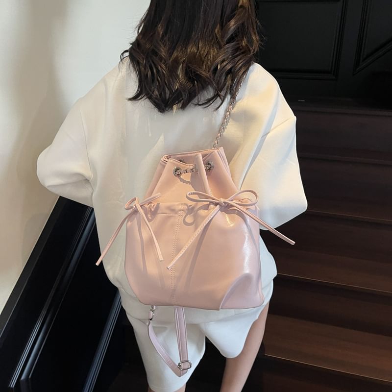 Leather Drawstring Faux Backpack Plain