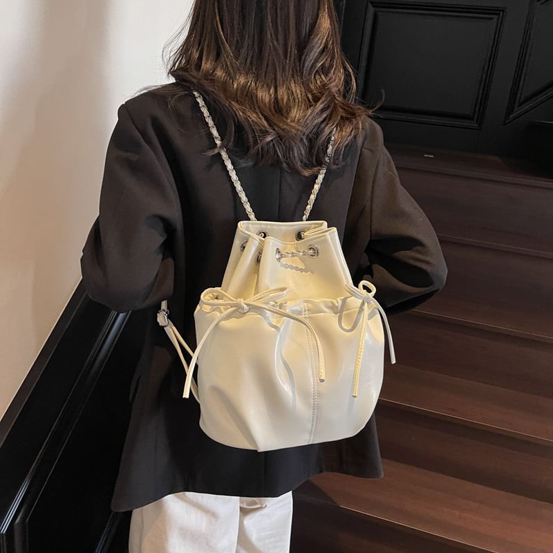 Leather Drawstring Faux Backpack Plain