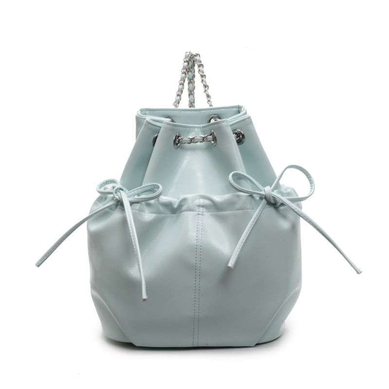 Leather Drawstring Faux Backpack Plain