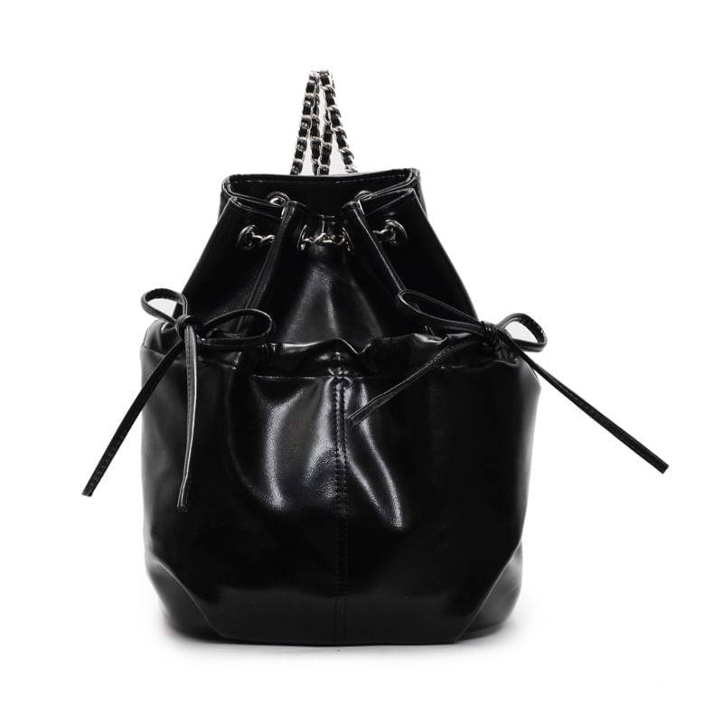 Leather Drawstring Faux Backpack Plain