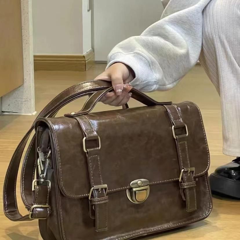 Leather Plain Faux Satchel Bag