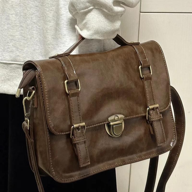 Leather Plain Faux Satchel Bag