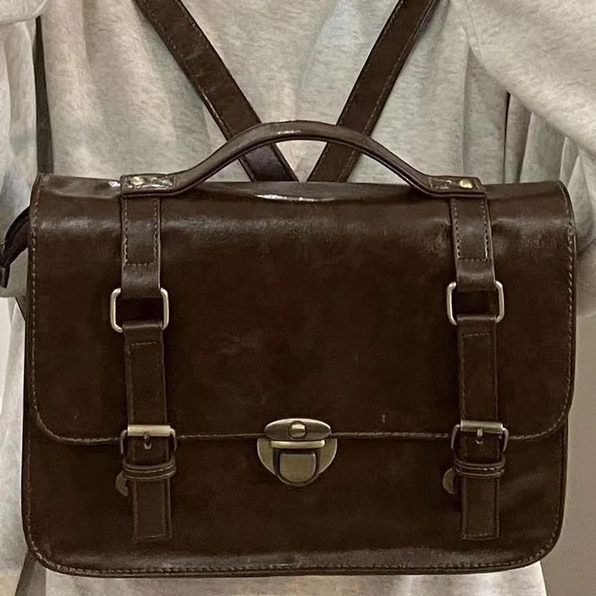 Leather Plain Faux Satchel Bag