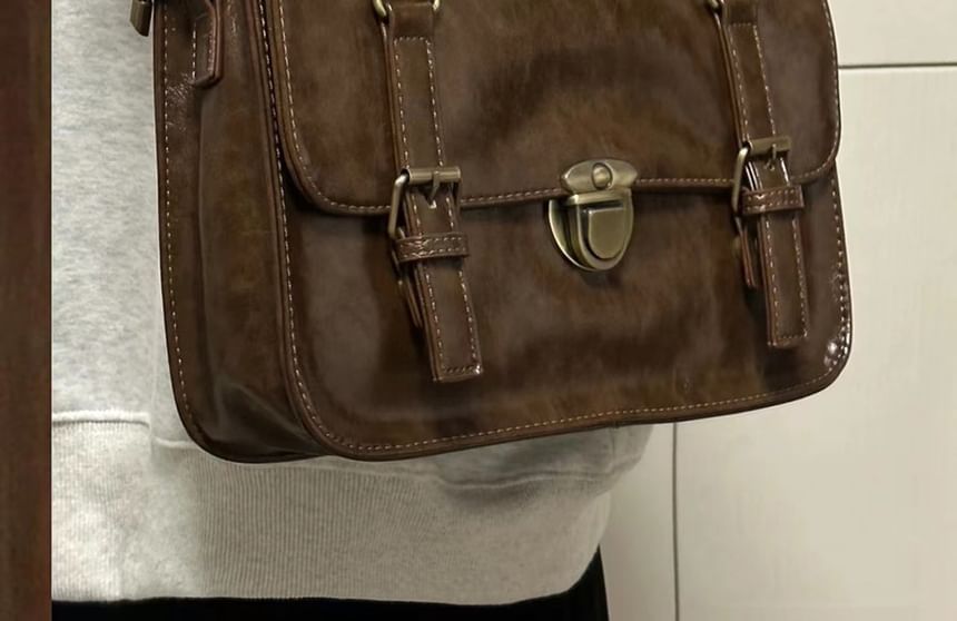 Leather Plain Faux Satchel Bag
