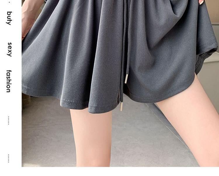 Shorts Plain Waist Drawstring Leg Wide