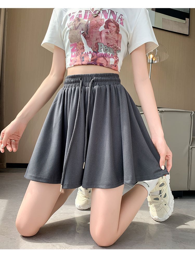 Shorts Plain Waist Drawstring Leg Wide