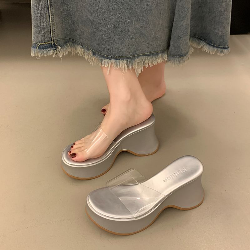 Wedge Slide PVC Sandals Platform Panel Heel