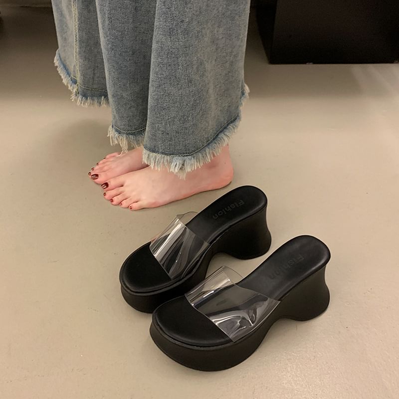 Wedge Slide PVC Sandals Platform Panel Heel