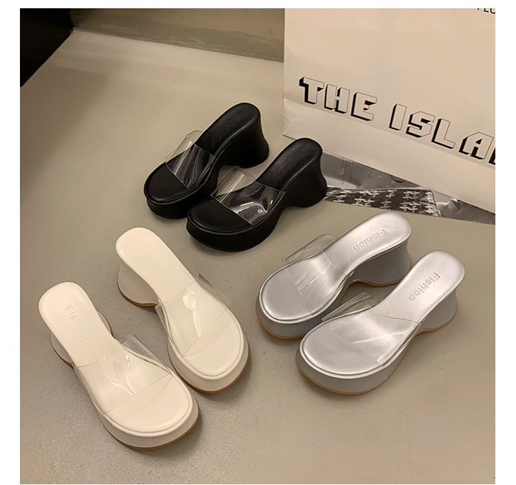 Wedge Slide PVC Sandals Platform Panel Heel