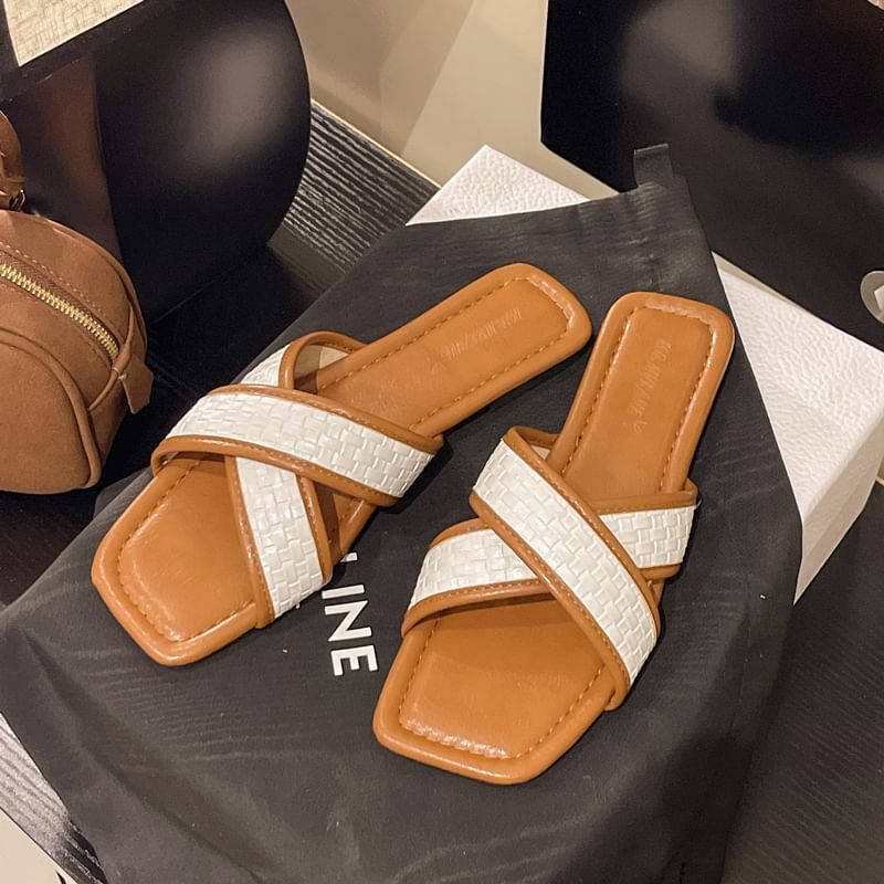 Strap Slide Cross Square-Toe Sandals